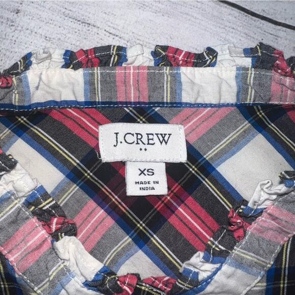 J. Crew Women's Tartan Plaid Button Up Shirt with Ruffle Collar Size XS - Picture 4 of 9